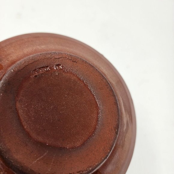 Vintage Bulgarian Redware Folk Art Handcrafted Troyan Ceramic Candle Holder Blue - Picture 3 of 10